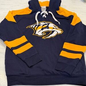 NHL Navy and Gold Lace Up Hoodie - Nashville Preds